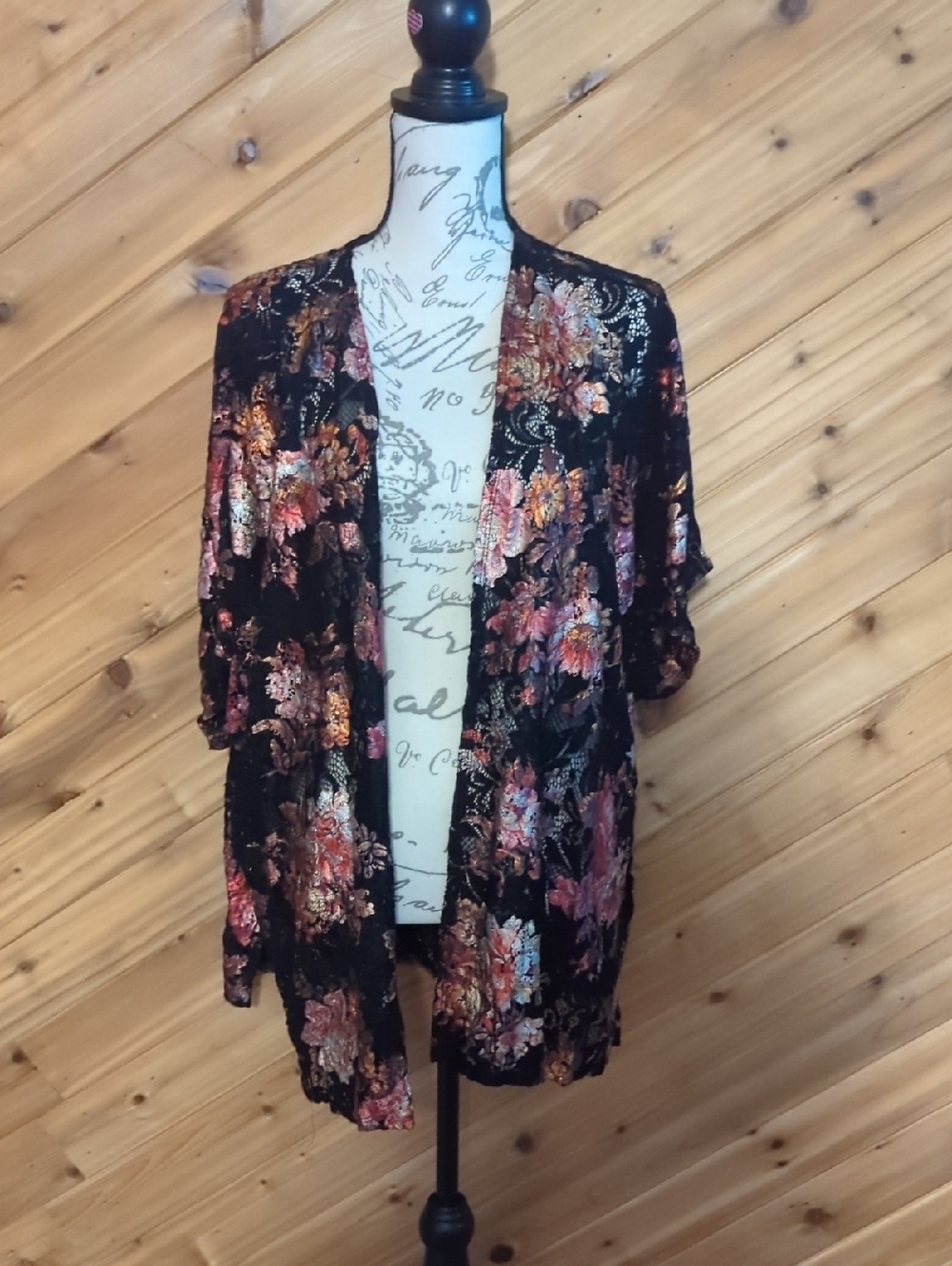 torrid Black Lace Top with Metallic Rose and Gold Accents